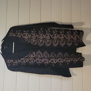 KAREN KANE FLORAL EMBROIDERED 100% LINEN JACKET/BLAZER  XL  BLACK/TAN